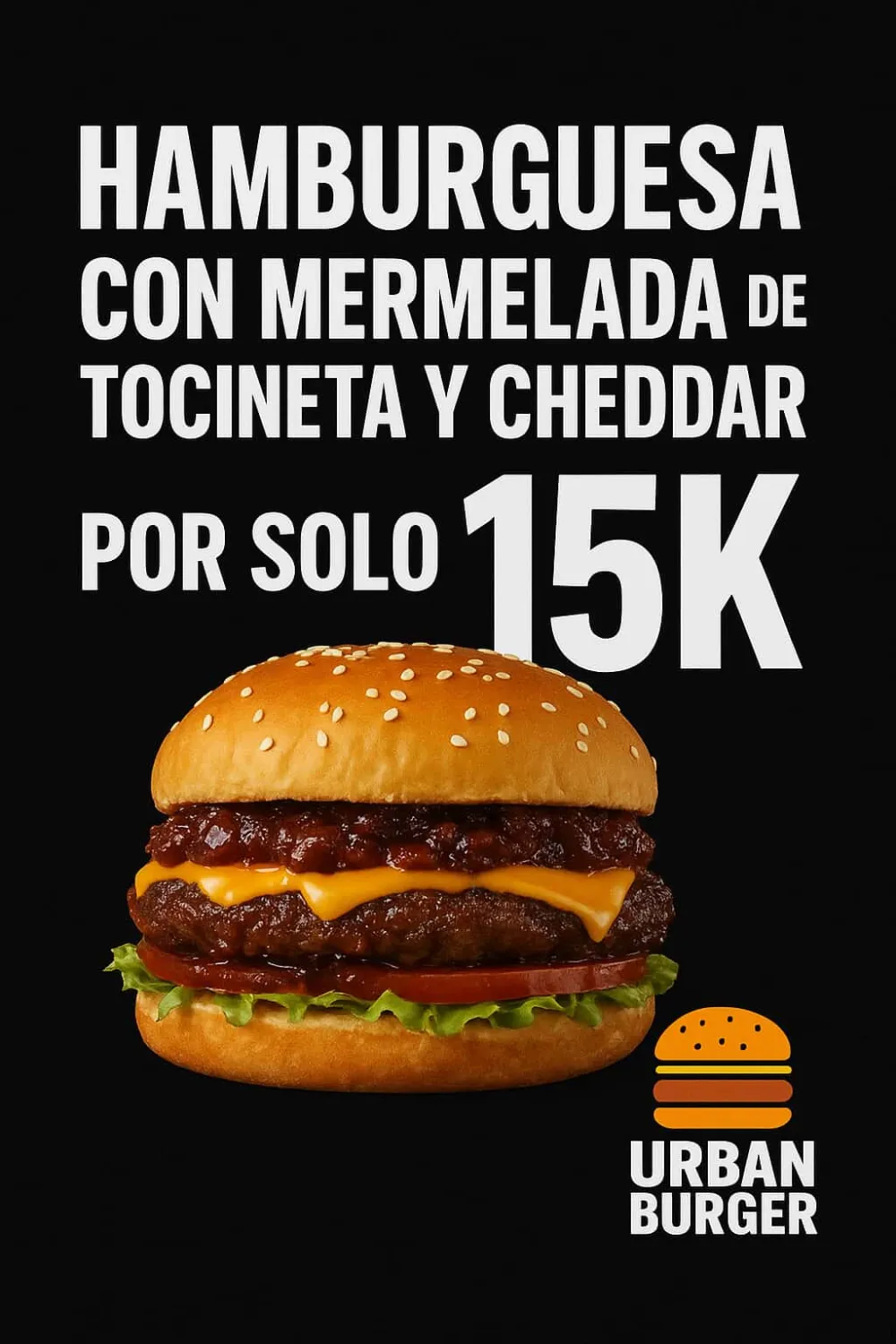 HAMBURGUESA CON MERMELADA DE TOCINETA Y CHEDDAR 🍔 — ¡POR SOLO $15K!