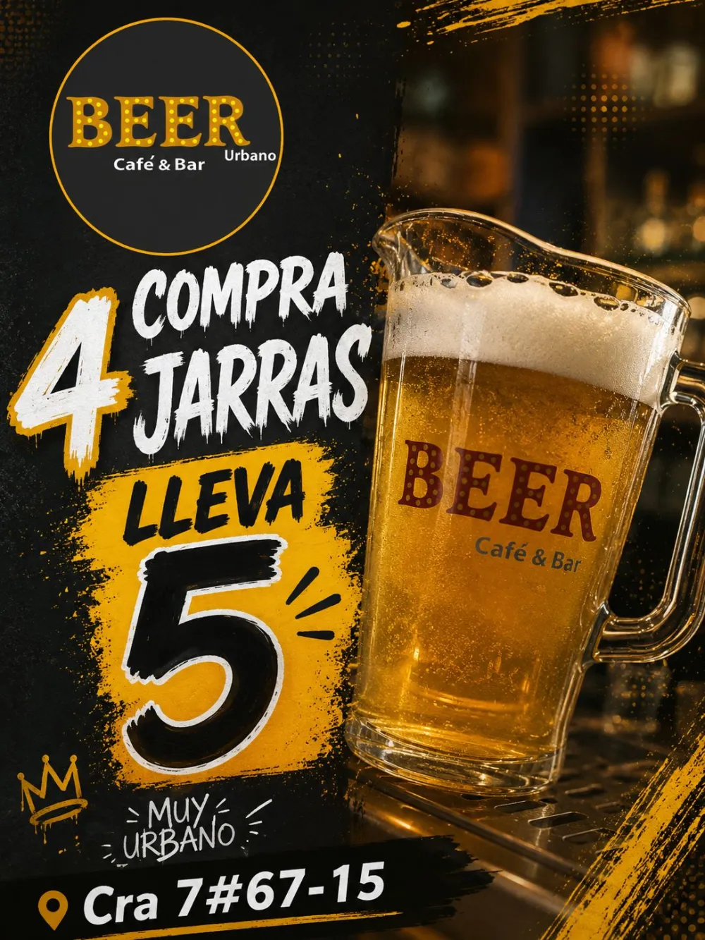 Cerveza Rubia de Barril compra 4 Jarras y la 5 es gratis
