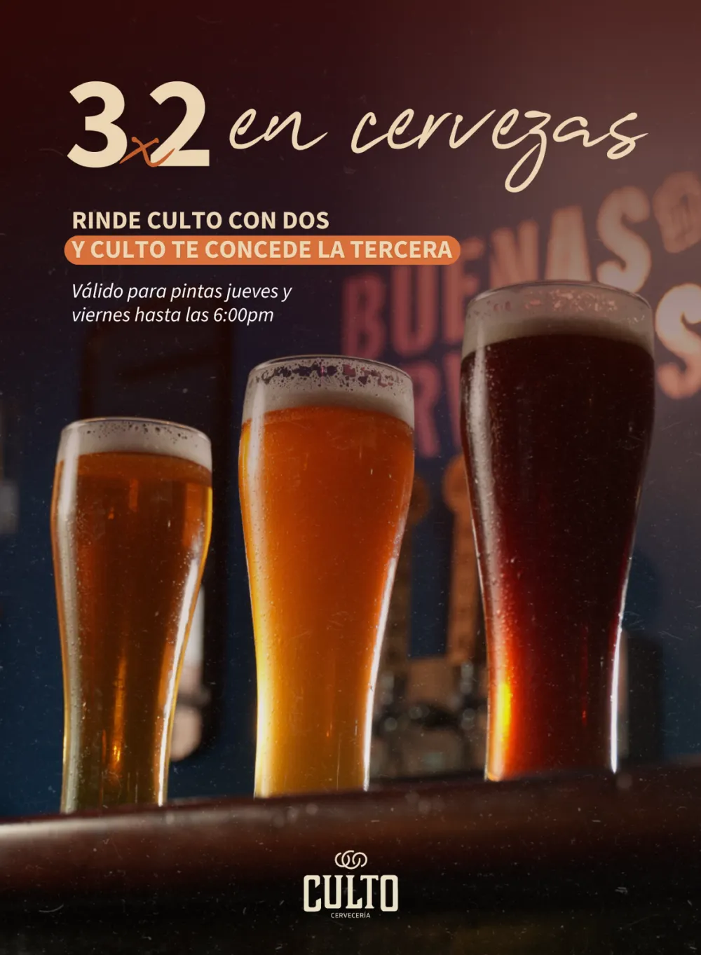 3x2 en Cervezas de Jueves a Viernes