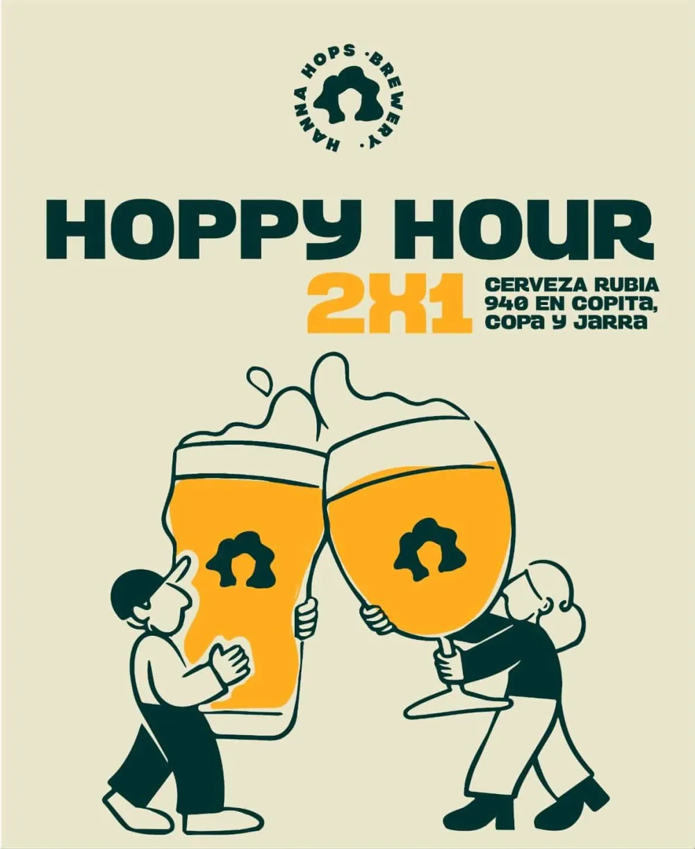 Happy hour 2x1 en cerveza rubia 940 en copita, copa y jarra