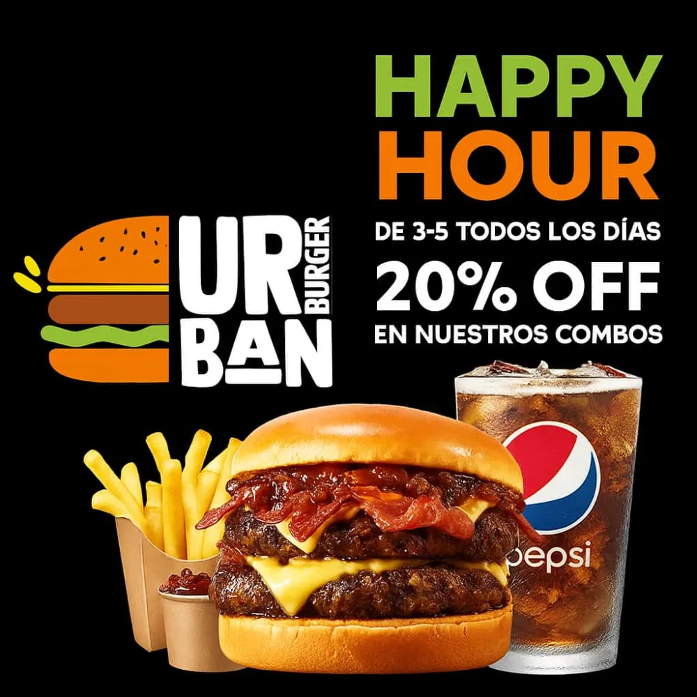 HAPPY HOUR URBAN BURGER 🍔 — ¡20% OFF en todos los combos!